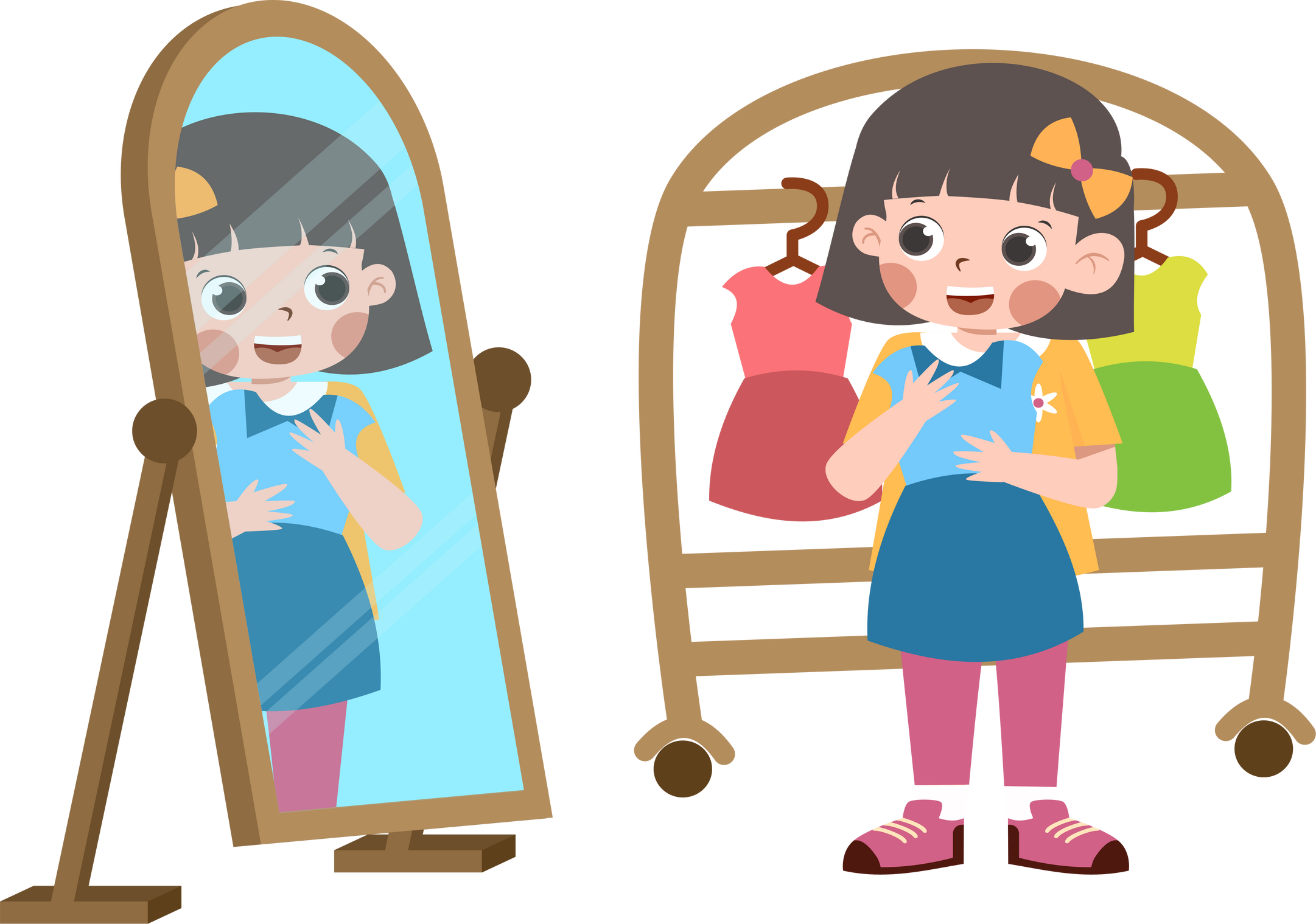 Kid dress up in front of mirror